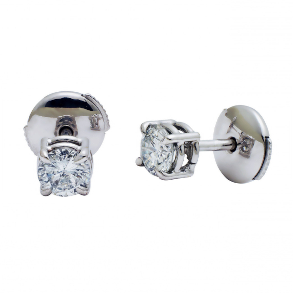 Boucles d'oreilles diamants solitaires 0,69ct, serti griffes sur or blanc 750‰. Bijou neuf | EVENOR Joaillerie • France